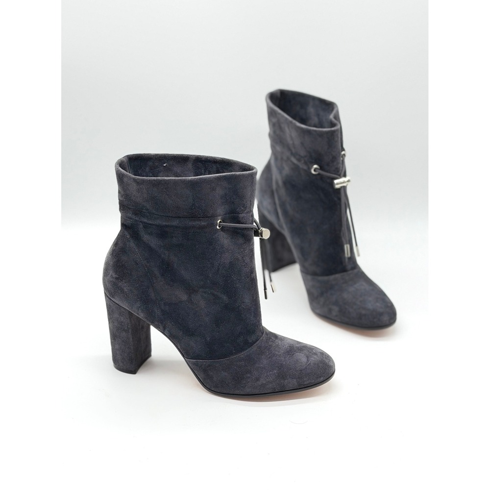 Gianvito Rossi Ankle Boots Women 39 Charcoal Suede Block Heel Drawstring